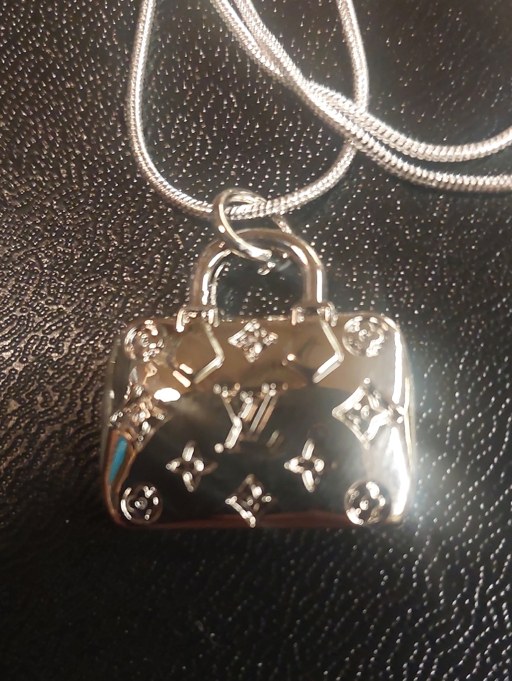 LV Sterling Silver Monogram Purse Charm Pendant Necklace